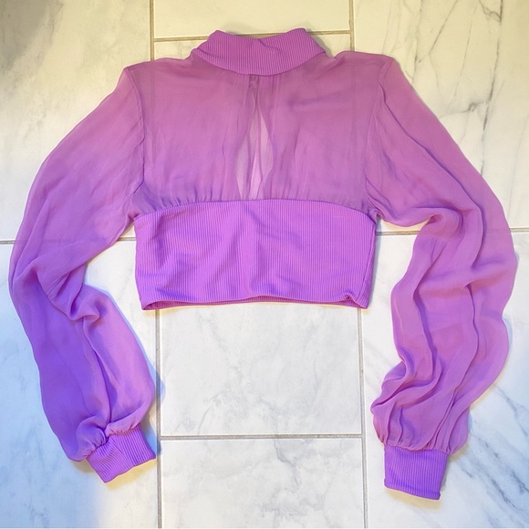 NWOT 💜 X Revolve Indah. Size Large. Lavender Long Sleeve Sheer Crop Top. 💜 - Picture 3 of 11